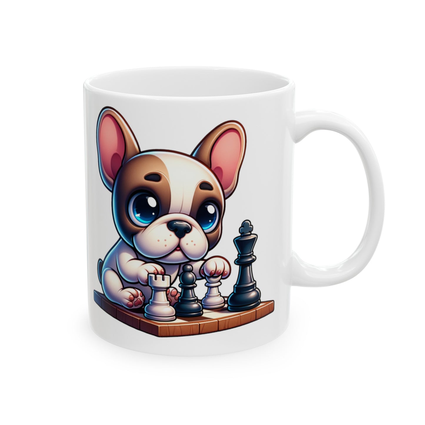 French Bull Playing Chess Mug, 11oz