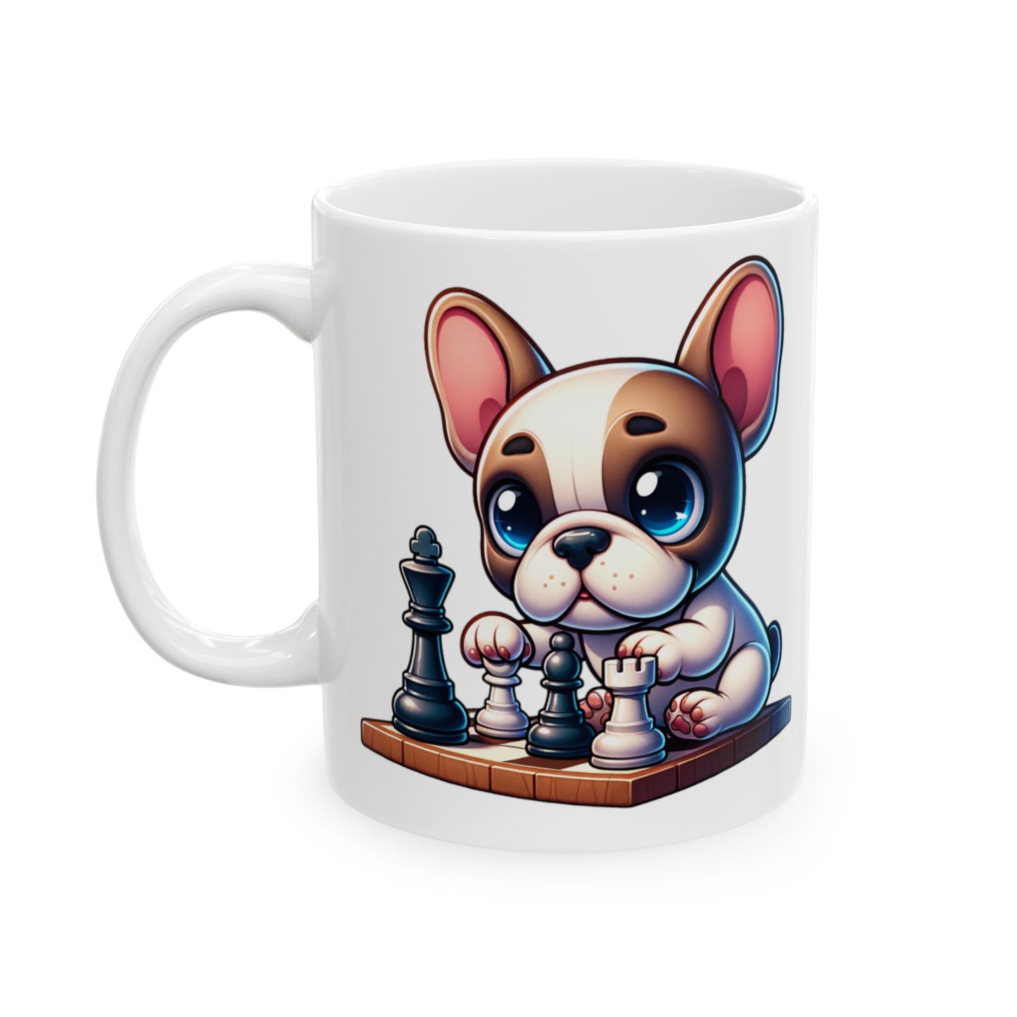 French Bull Playing Chess Mug, 11oz