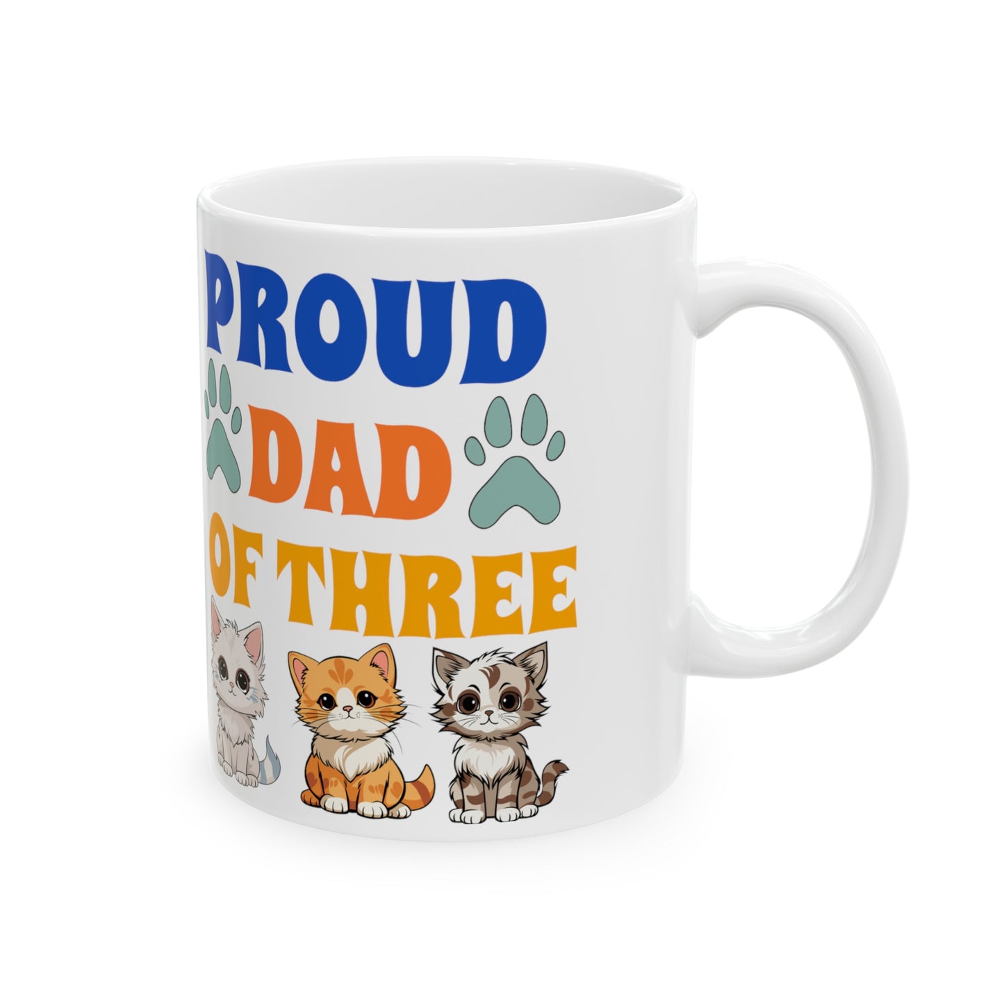 Proud Dad of Three Cat Mug (White), 11oz